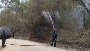 Trabajos entre la Marina y las brigadas contra incendios logran 80% de control de incendio en la Costa de Oaxaca