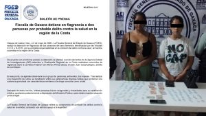 Fiscalía detiene en flagrancia a dos mujeres por probable delito contra la salud en la Costa
