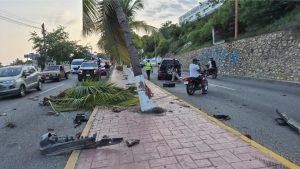Daños materiales deja choque contra palmera en Puerto Escondido; vehículo fue abandonado